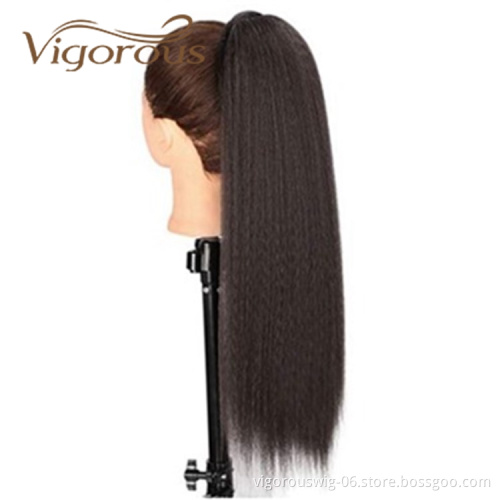 Vigorous Top Quality Cheap Price Long Yaki Straight Wave Magic Paste With Clip Drawstring Synthetic Ponytail Hair Extension